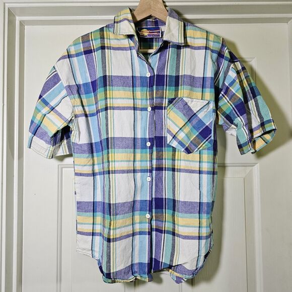 Vintage Cricket By The Creek Women's Plaid Shirt Button Front Shoulder Pads FLAW - Picture 1 of 10